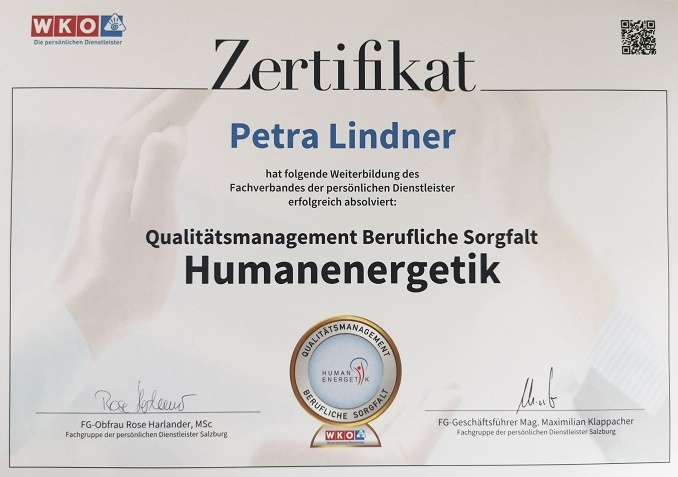 Petra Lindner Energiearbeit AJELUA Humanenergetik Qualitätssicherung Qualität QualitätssiegelSalzburg Flachgau